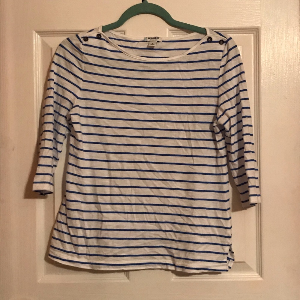 3/4 Sleeve Boatneck Lightweight Striped Top